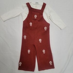 Baby Girl Knit Thermal Jumpsuit With Button Up Sweater,  Size 18M